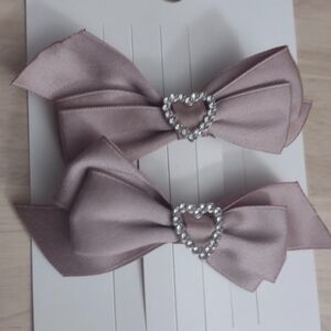 Jirai Kei Crystal Heart Satin Ribbon Bow Hair Clip Accessory Set EGL Y2K Bling